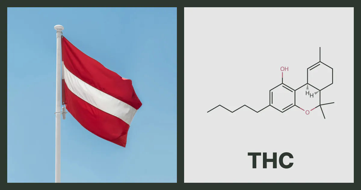A flag of Austria, next to the chemical structure of THC