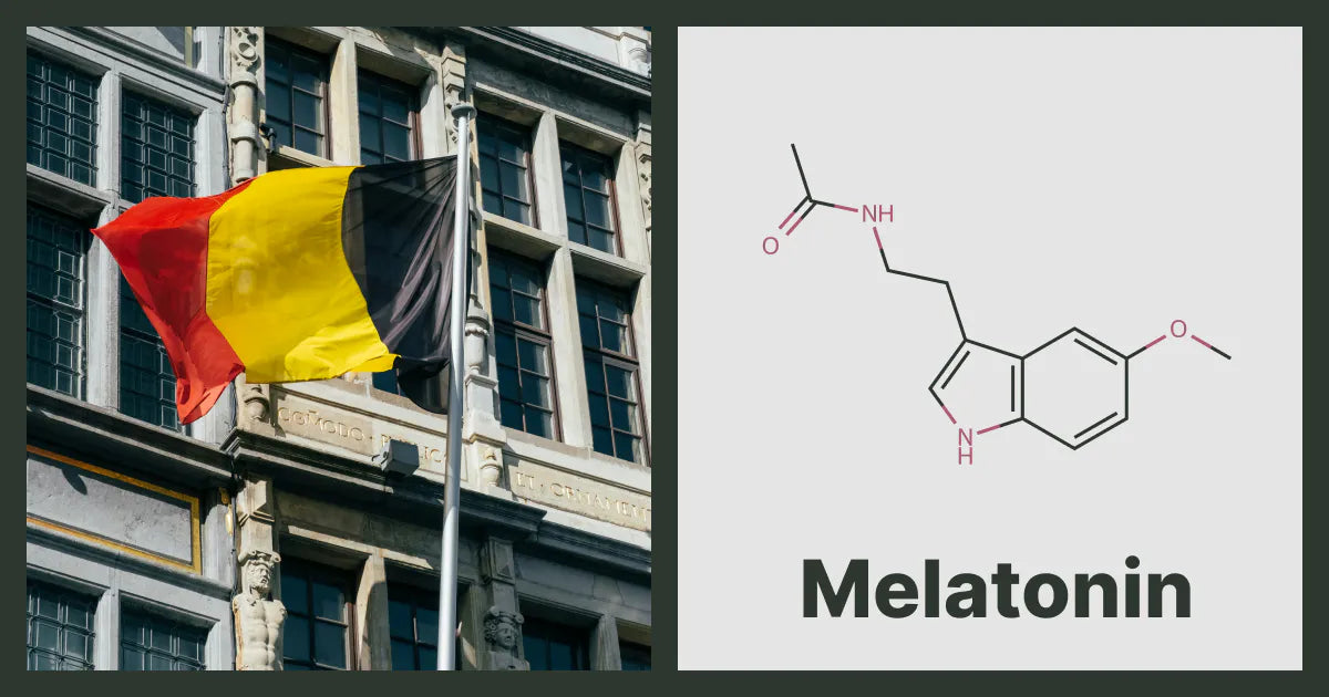 A flag of Belgium, next to the chemical structure of Melatonin