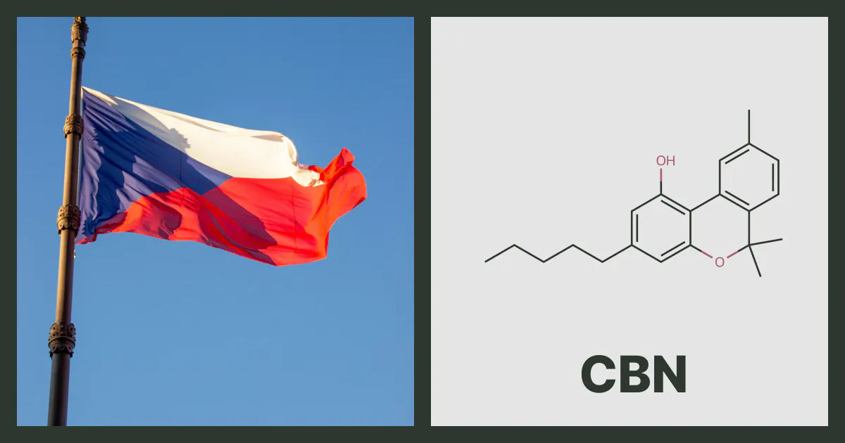 A flag of Czechia, next to the chemical structure of CBN