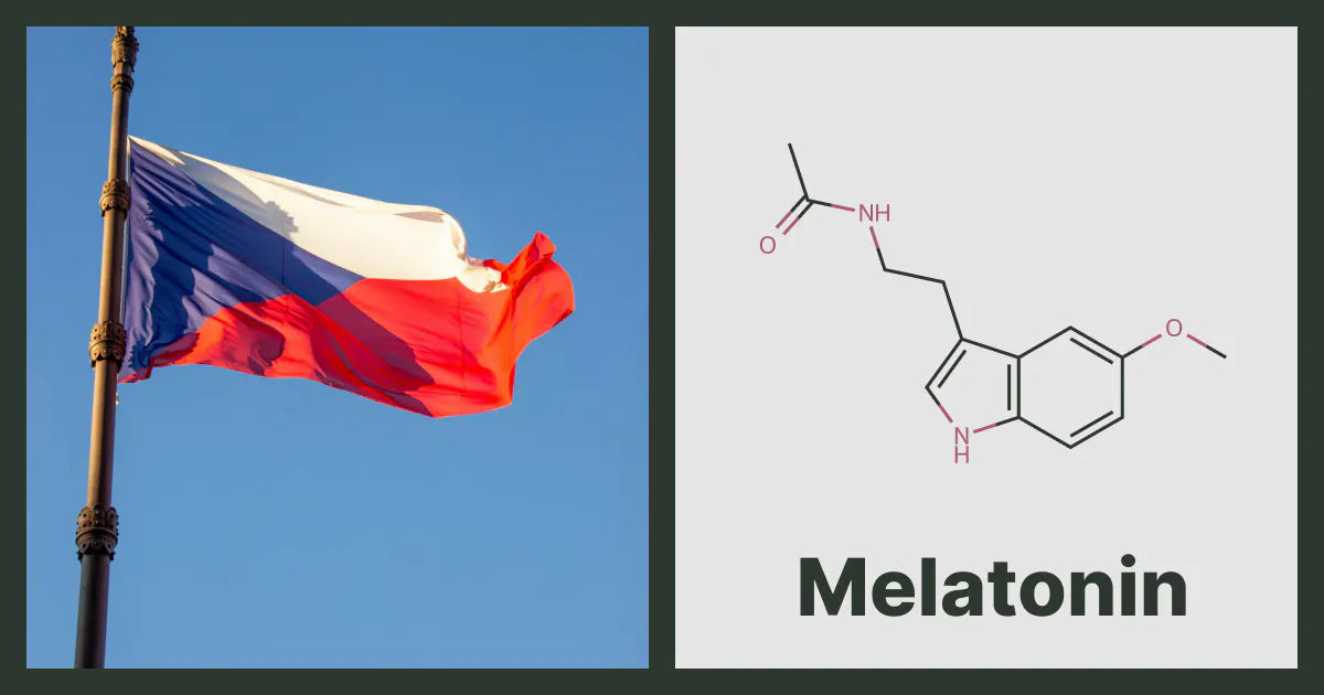 A flag of Czechia, next to the chemical structure of Melatonin