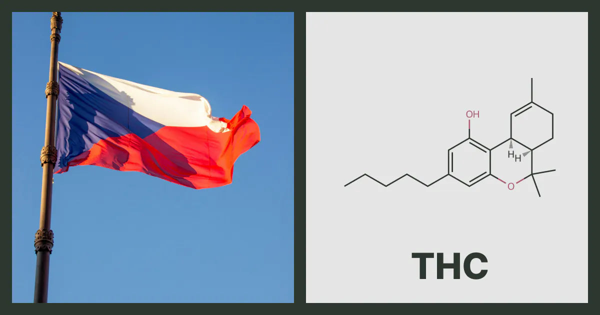 A flag of Czechia, next to the chemical structure of THC