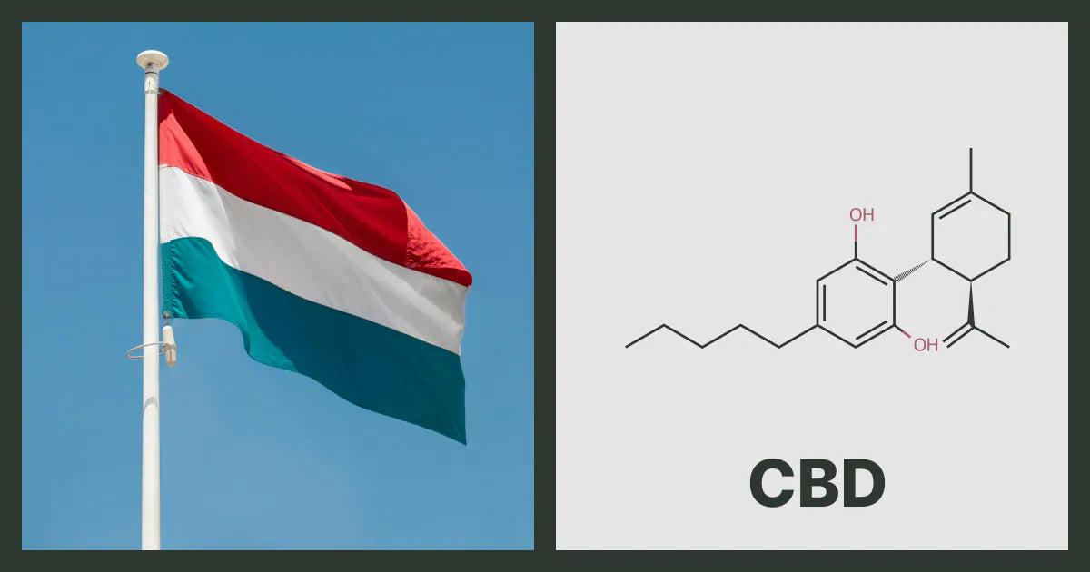 A flag of Hungary, next to the chemical structure of CBD