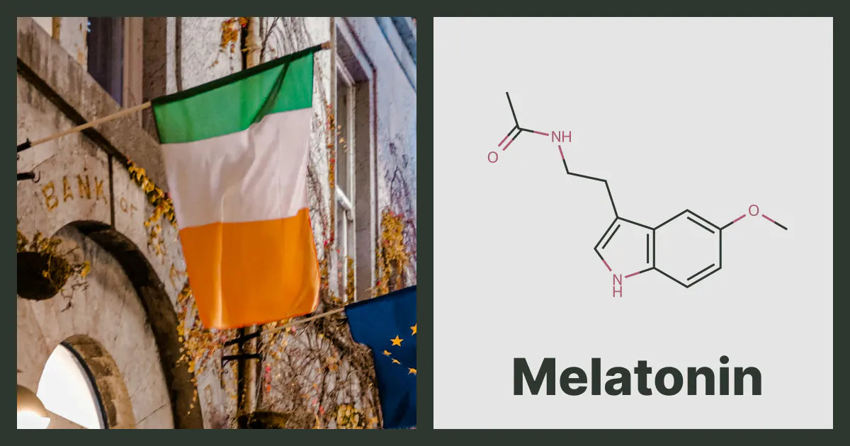 A flag of Ireland, next to the chemical structure of Melatonin