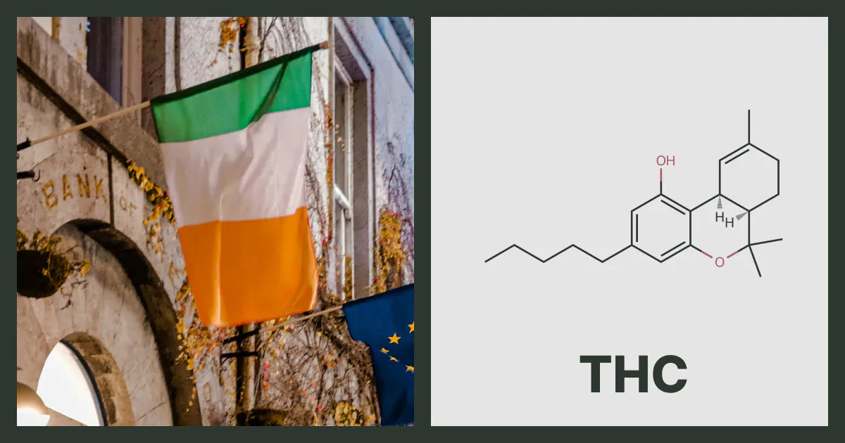 A flag of Ireland, next to the chemical structure of THC
