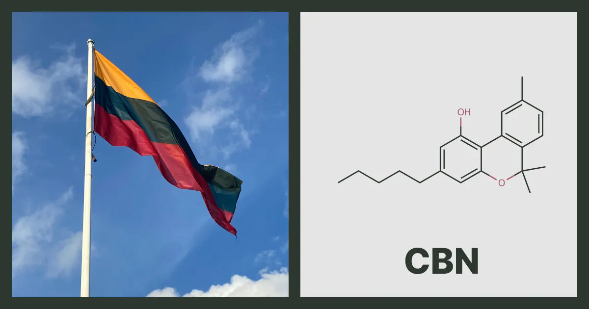 A flag of Lithuania, next to the chemical structure of CBN