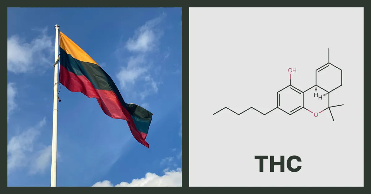 A flag of Lithuania, next to the chemical structure of THC