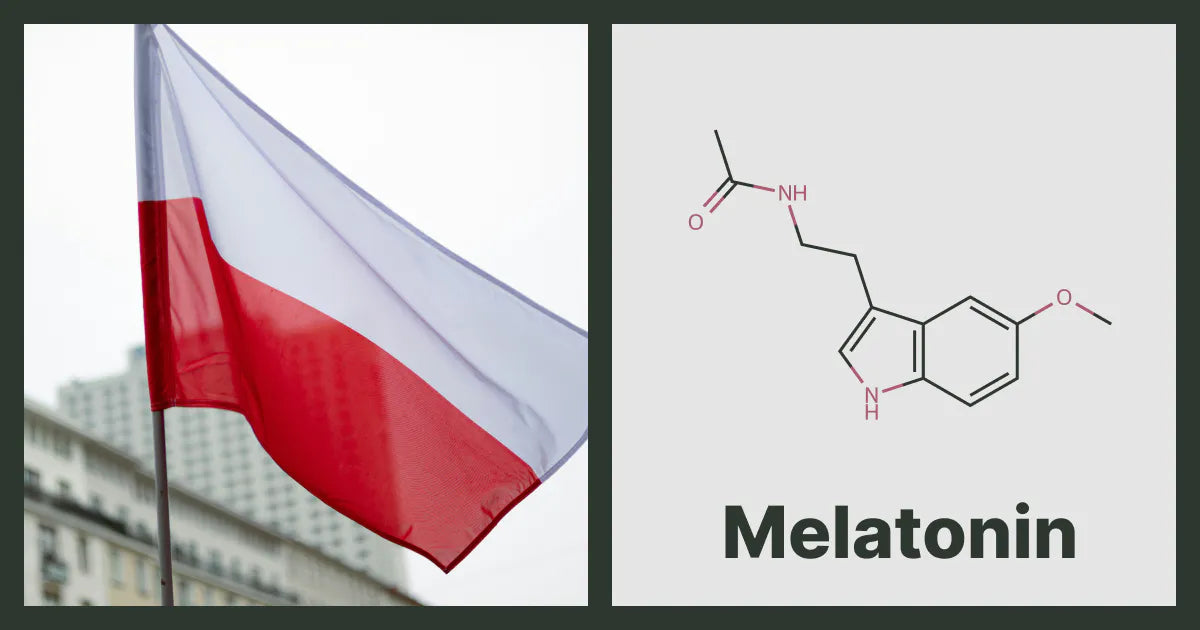 A flag of Poland, next to the chemical structure of Melatonin