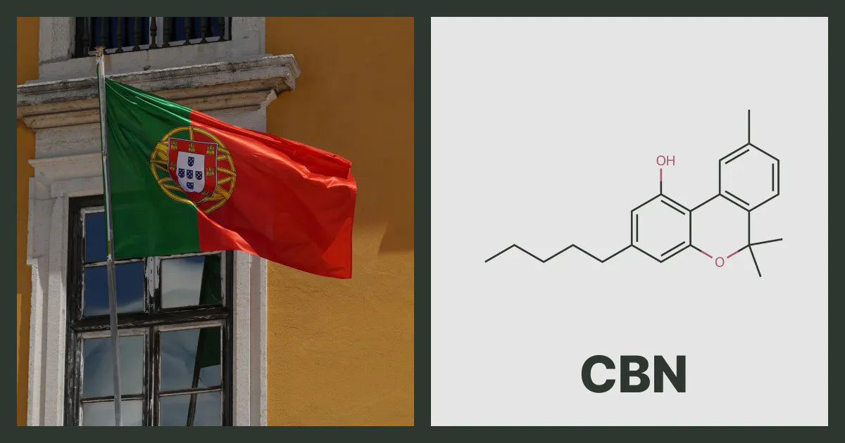 A flag of Portugal, next to the chemical structure of CBN
