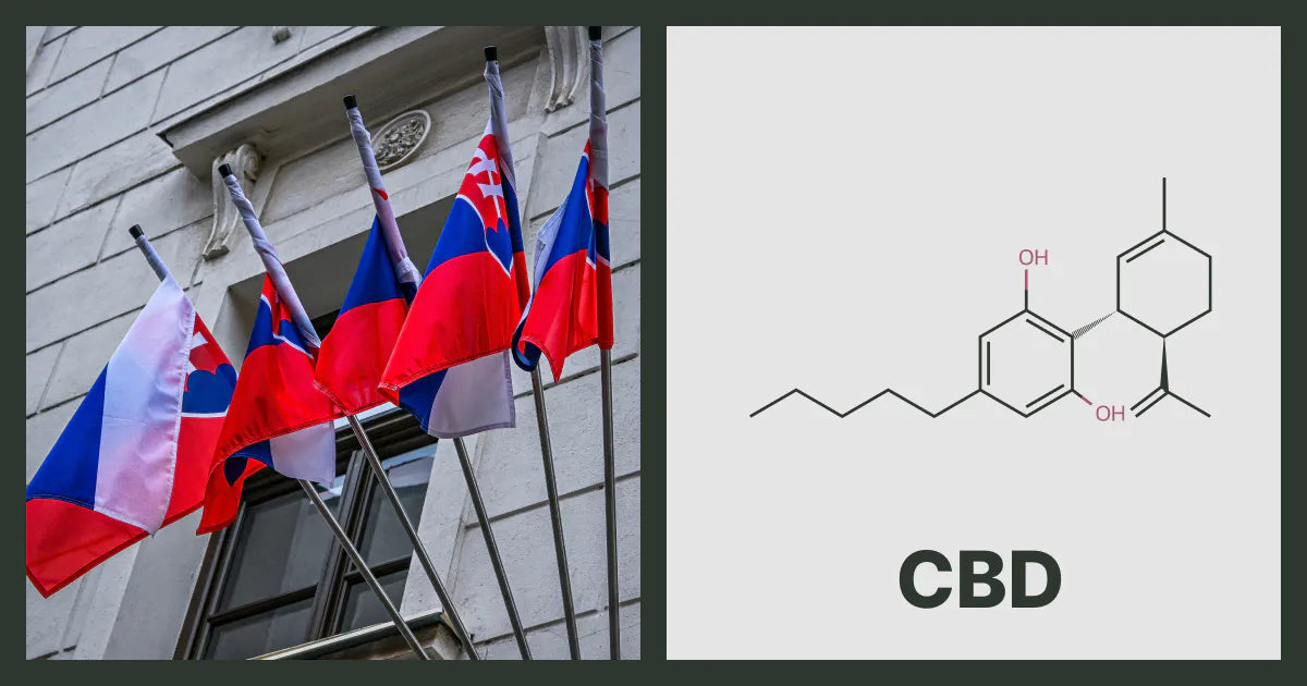 A flag of Slovakia, next to the chemical structure of CBD