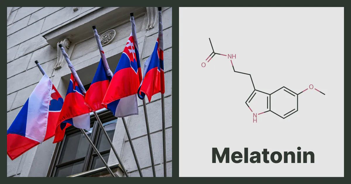 A flag of Slovakia, next to the chemical structure of Melatonin