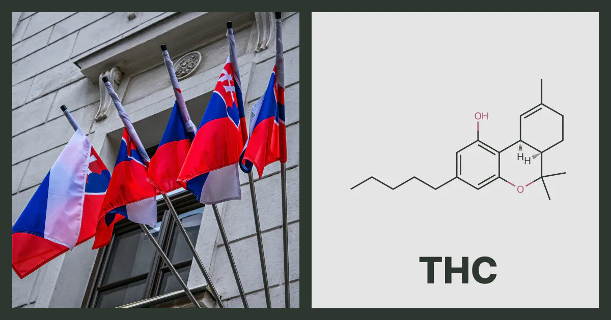 A flag of Slovakia, next to the chemical structure of THC